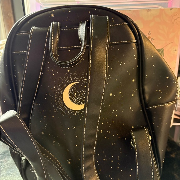 Loungefly Black Faux Leather Moon Phase Mini Backpack with Gold Print - Picture 4 of 6